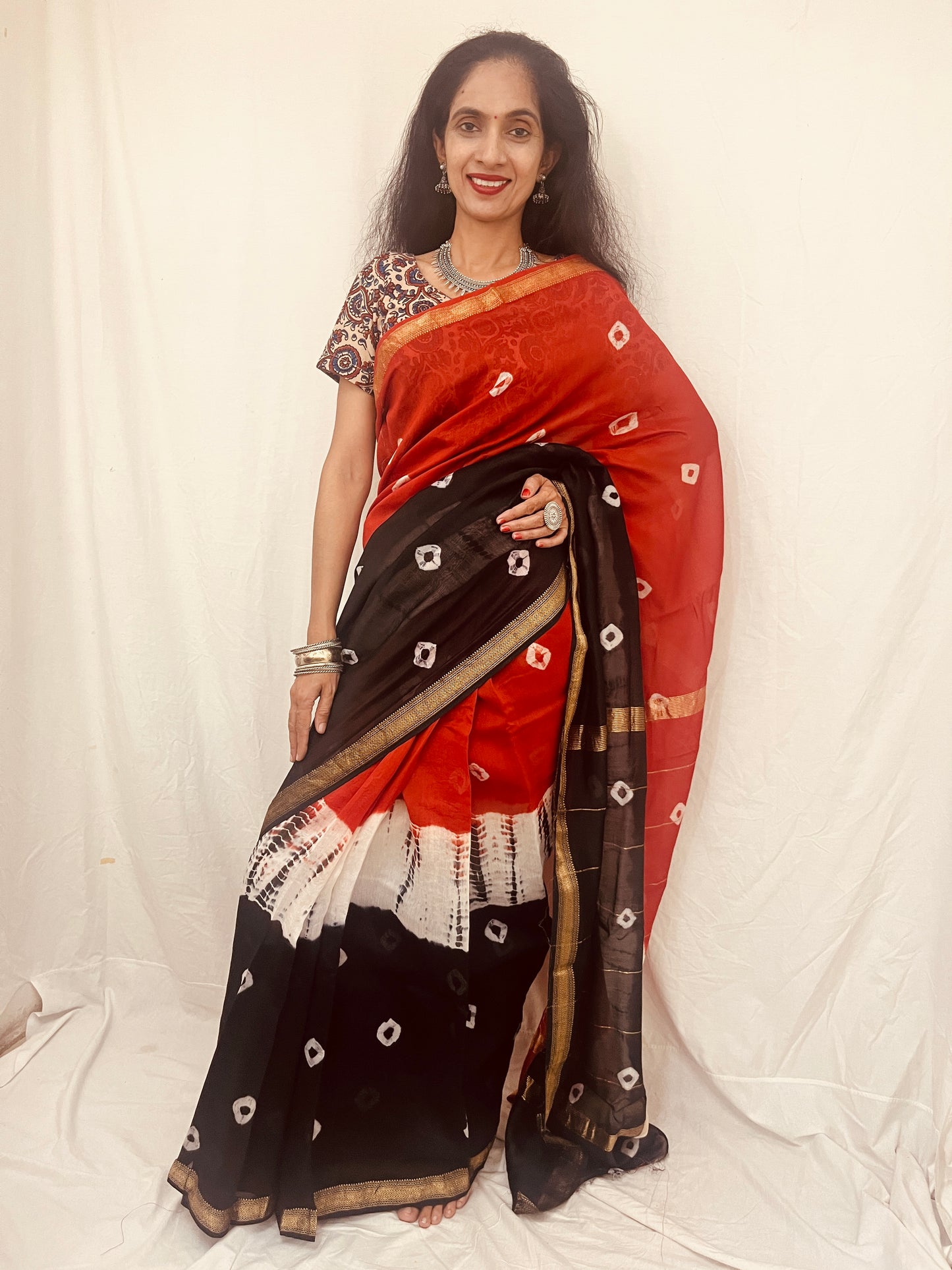 Maheshwari Silk Saree in Bandhani Print