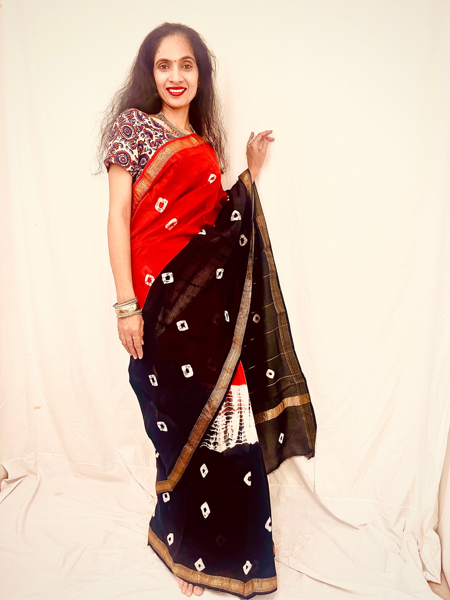 Maheshwari Silk Saree in Bandhani Print