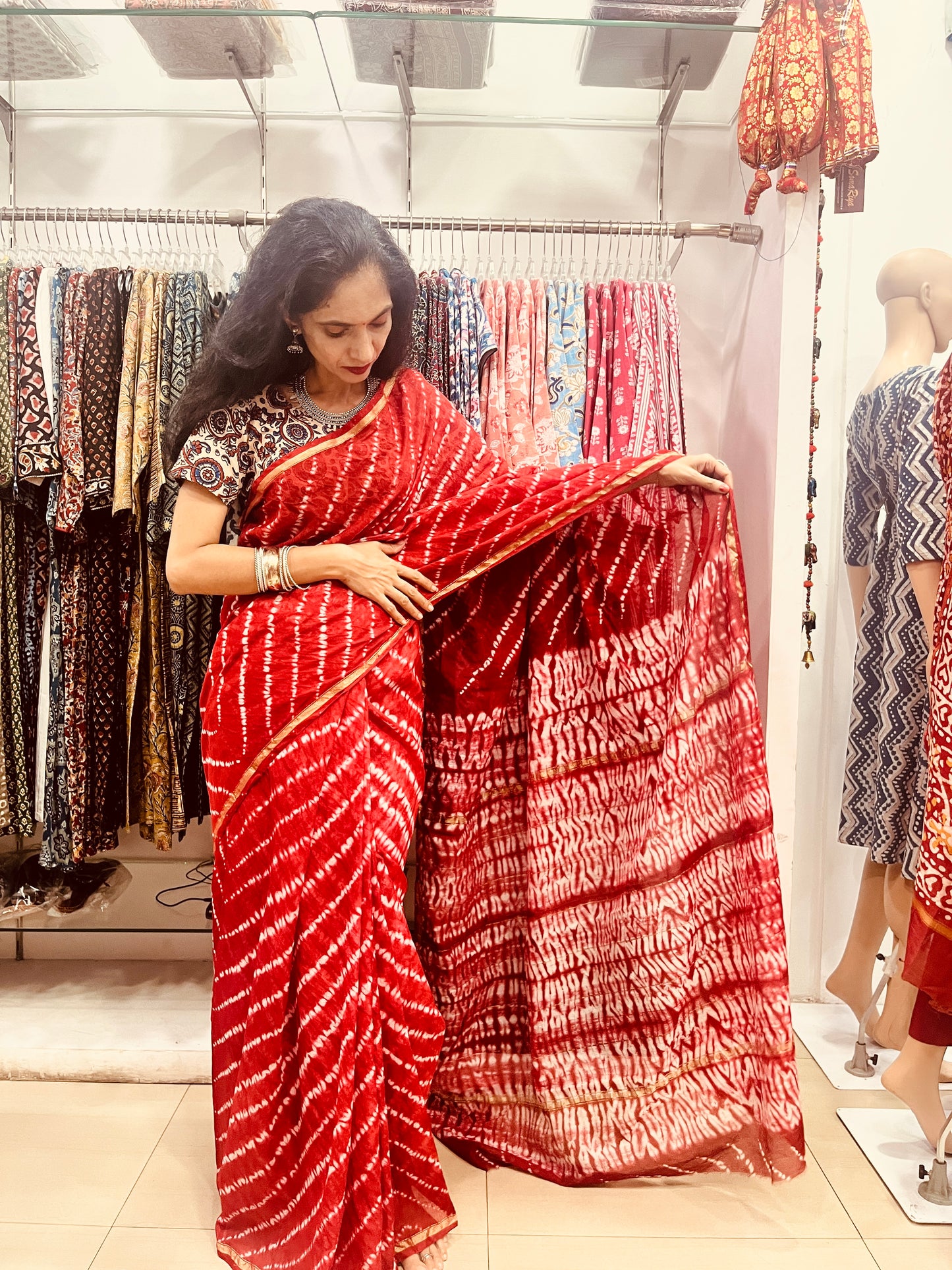 Chanderi Silk Saree in Shibori Print