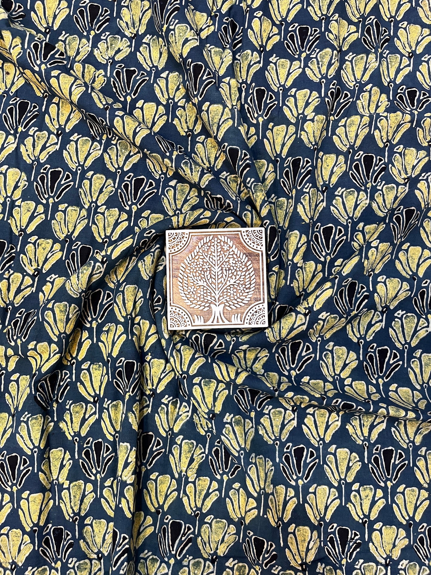 Floral Printed Indigo Dyed AJRAKH Print