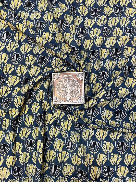 Floral Printed Indigo Dyed AJRAKH Print