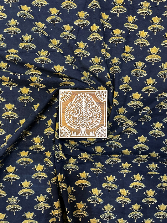 Indigo Blue Lotus Motif Ajrakh Print