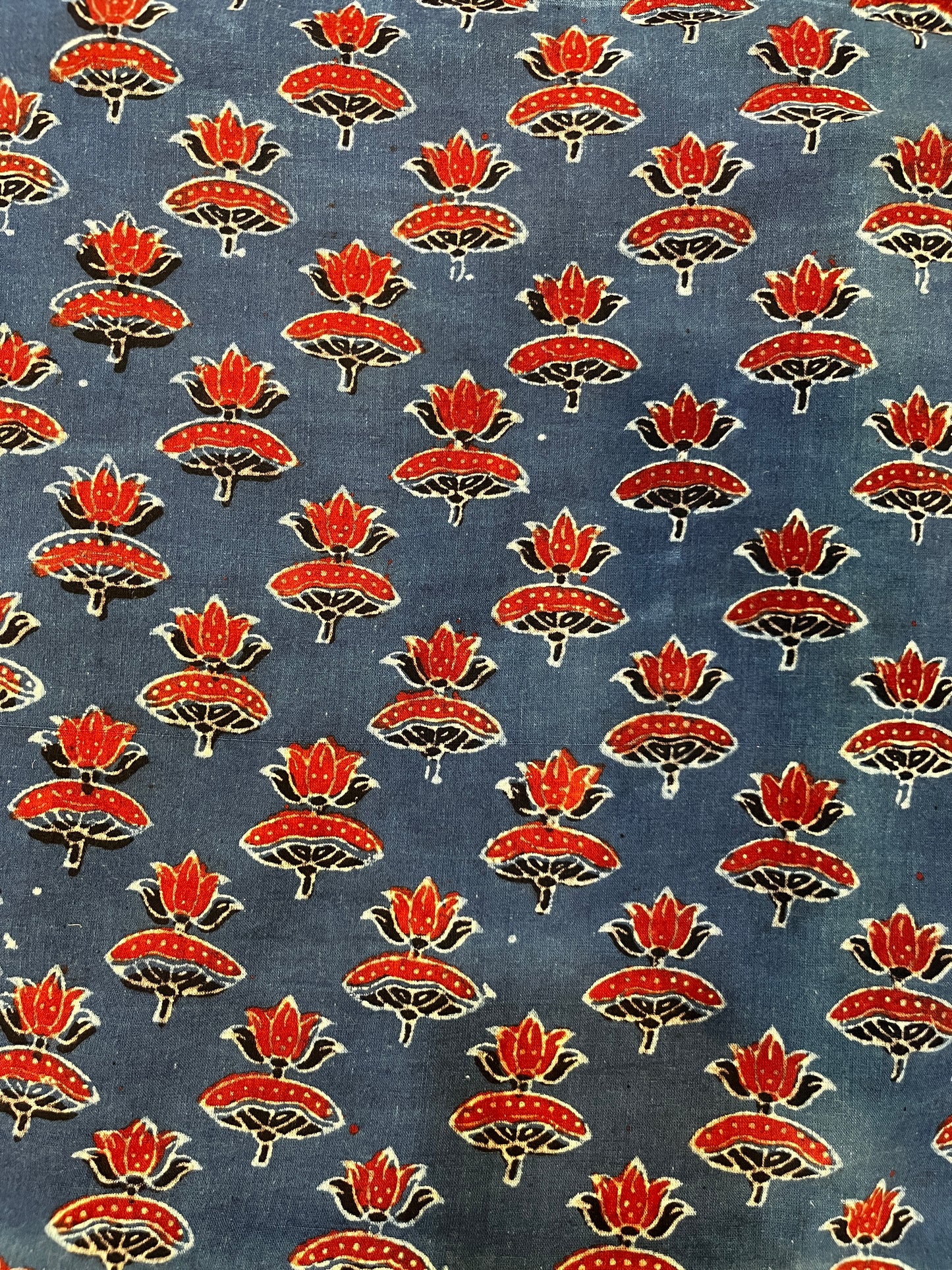 Red Lotus Print on Indigo Blue