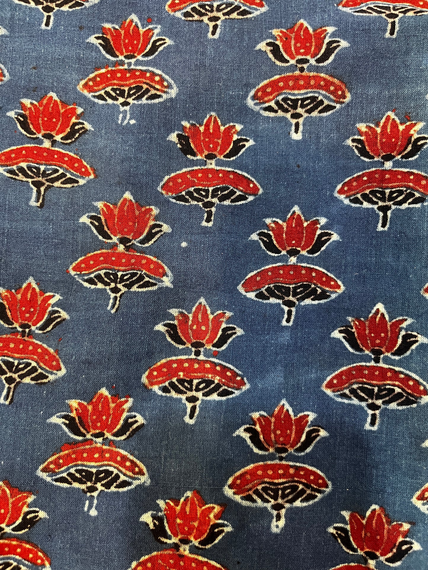 Red Lotus Print on Indigo Blue