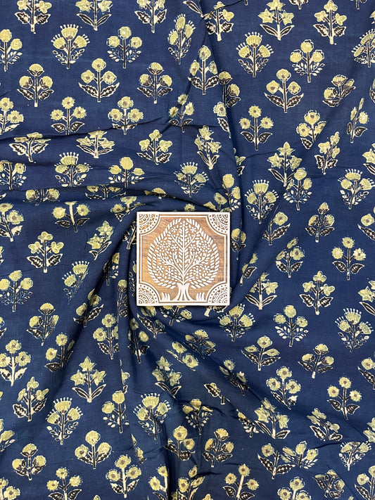 Beige Floral Print on Indigo