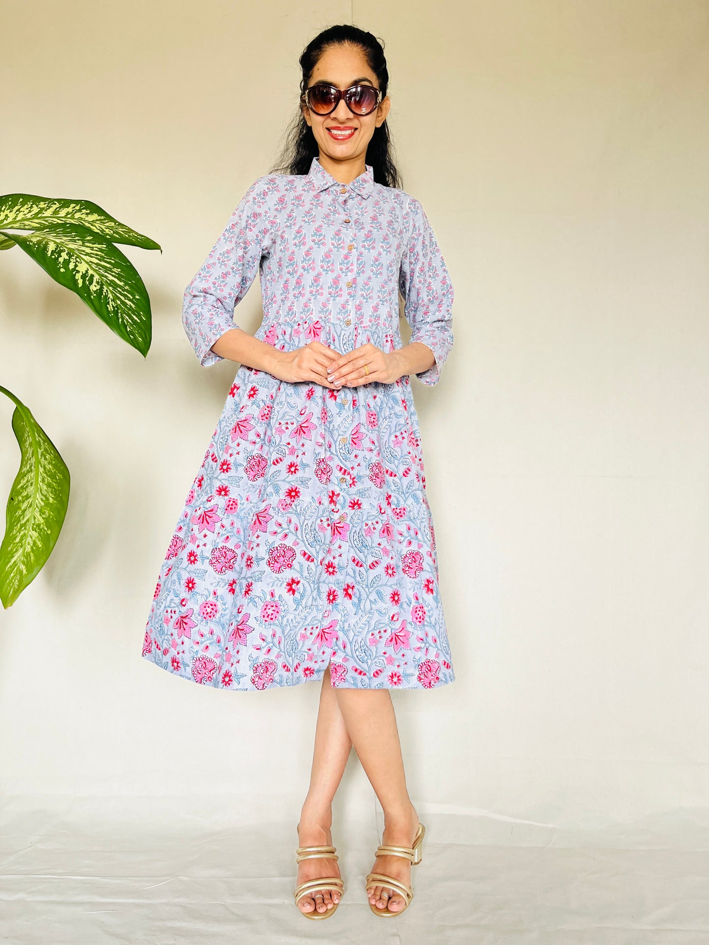 Hand Block Printed Long Cotton Dress