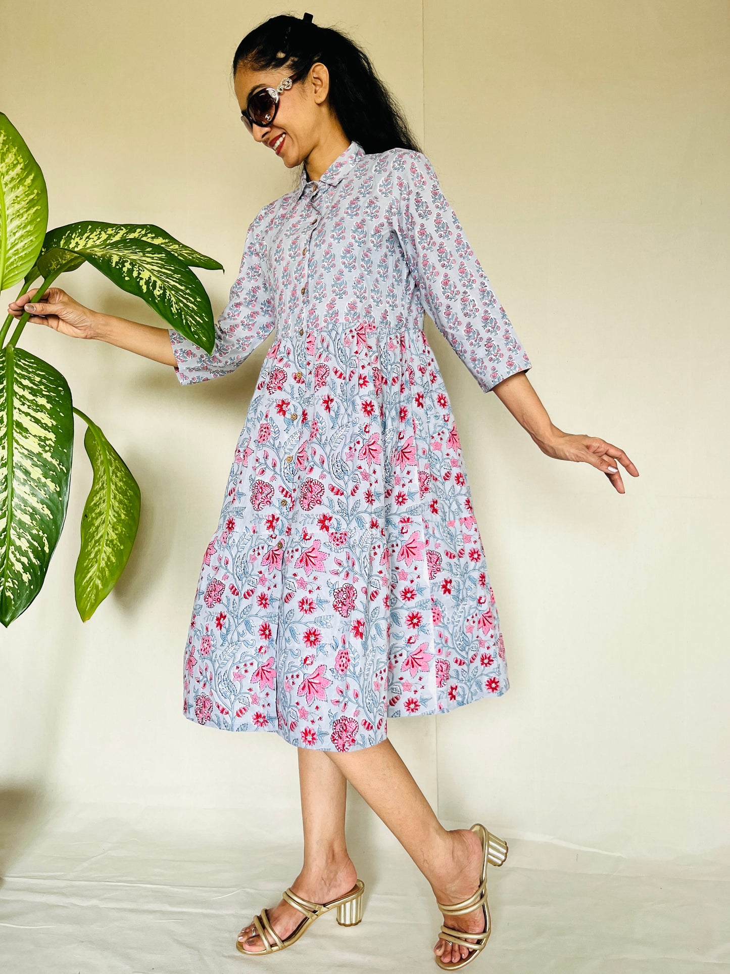 Hand Block Printed Long Cotton Dress